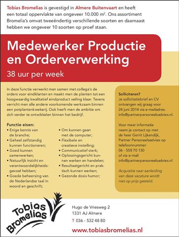 vacature medewerker productie orderverwerking